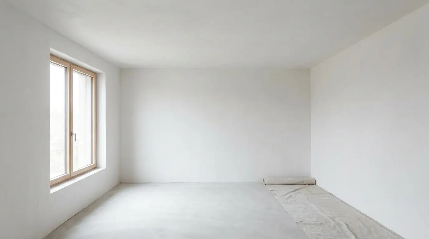 Freshly skimmed smooth plaster walls